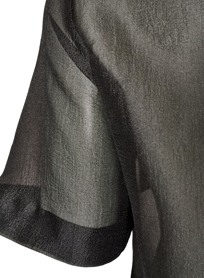 Transparant shirt met korte mouwen met borstzakken, Zwart, Packshot image number 4