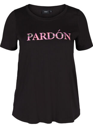 T-shirt coton avec joli imprimé , Black, Packshot image number 0
