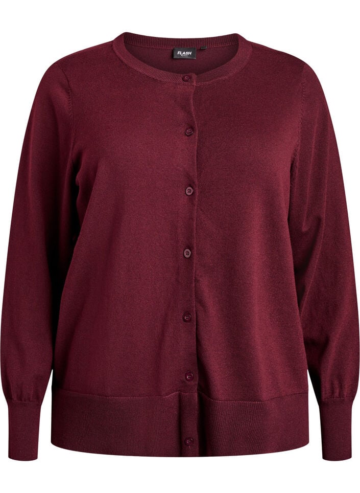 Cardigan en maille fine avec col rond, Bordeaux, Packshot image number 0
