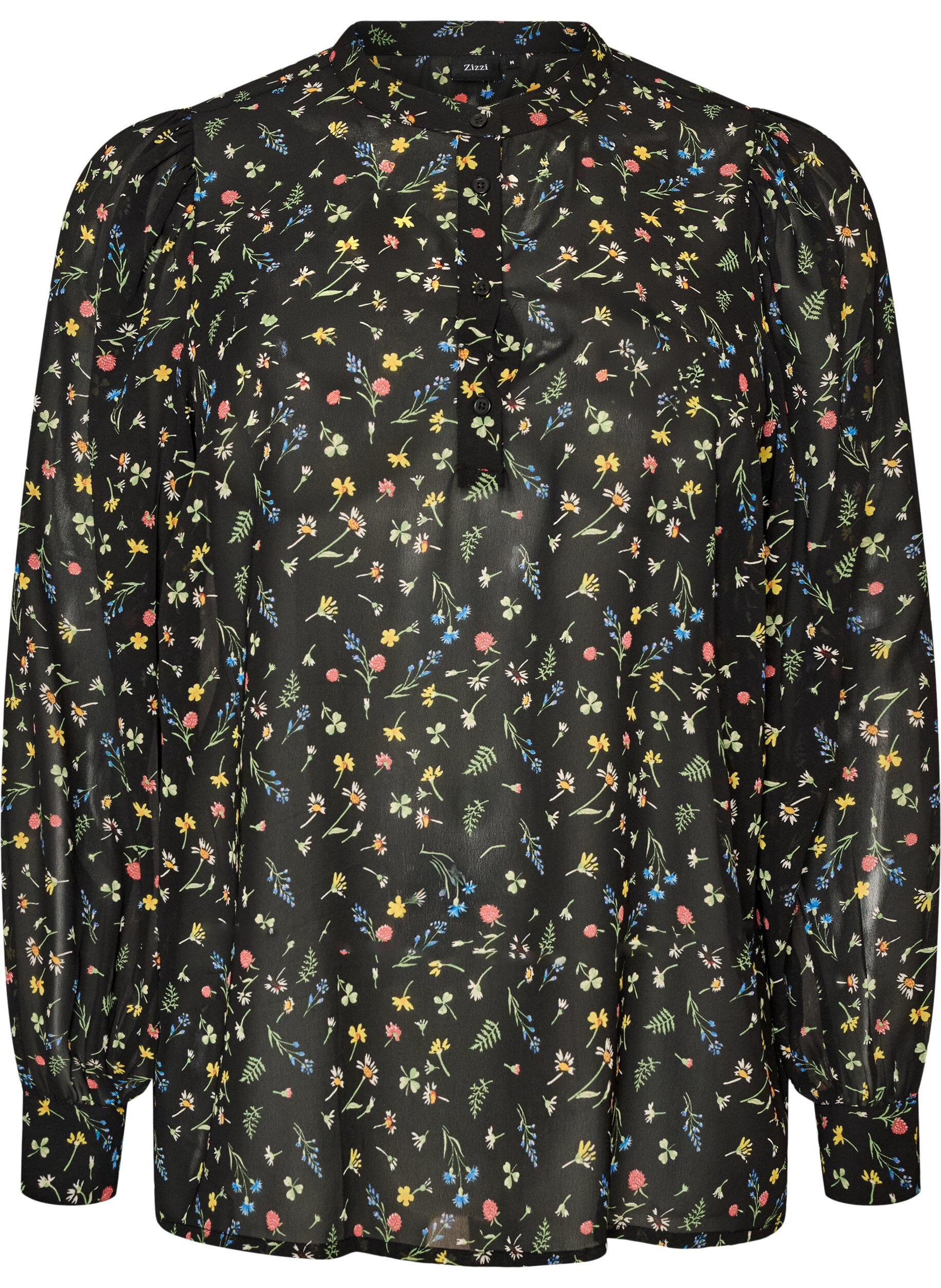Blouse avec imprim&eacute; int&eacute;gral et patte de boutonnage courte