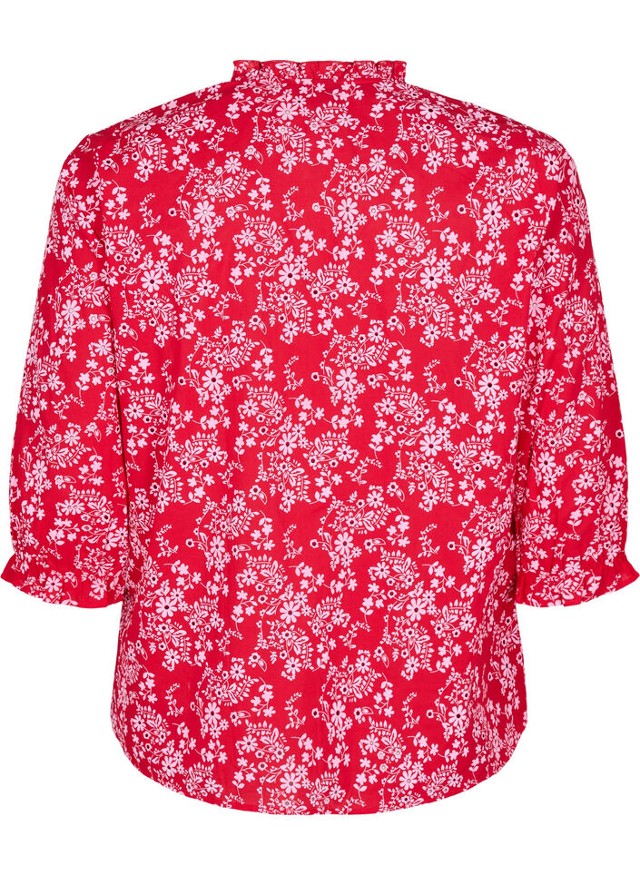 Chemisier en coton avec imprimé floral, Rouge, Packshot image number 1