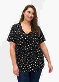 FLASH - T-shirt imprimé avec col en V, Black Dot, Model