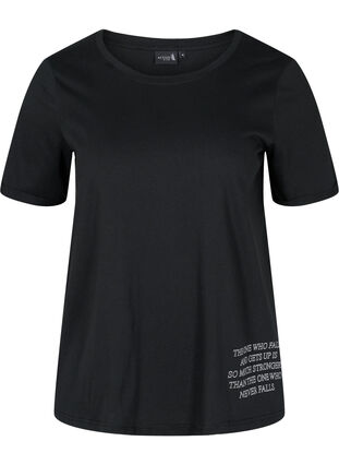 Sportief katoenen t-shirt met tekst en korte mouwen, Black, Packshot image number 0