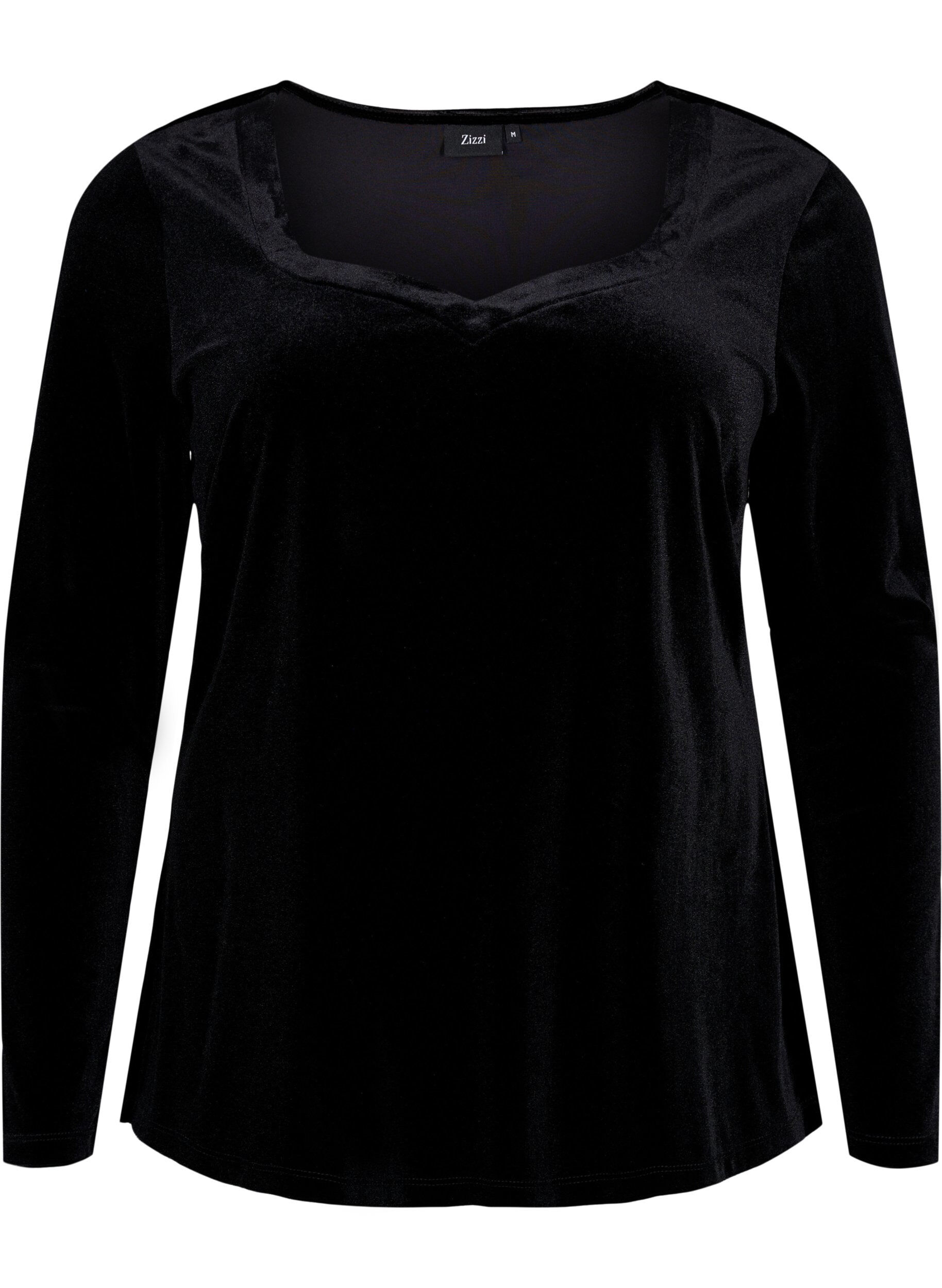 ZizziVelours blouse met lange mouwen, Black, Packshot image number 0