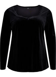 Velours blouse met lange mouwen, Black, Packshot