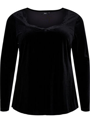 Velours blouse met lange mouwen, Black, Packshot image number 0