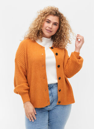 Cardigan en laine à boutons, Harvest Pumpkin Mel., Model image number 0
