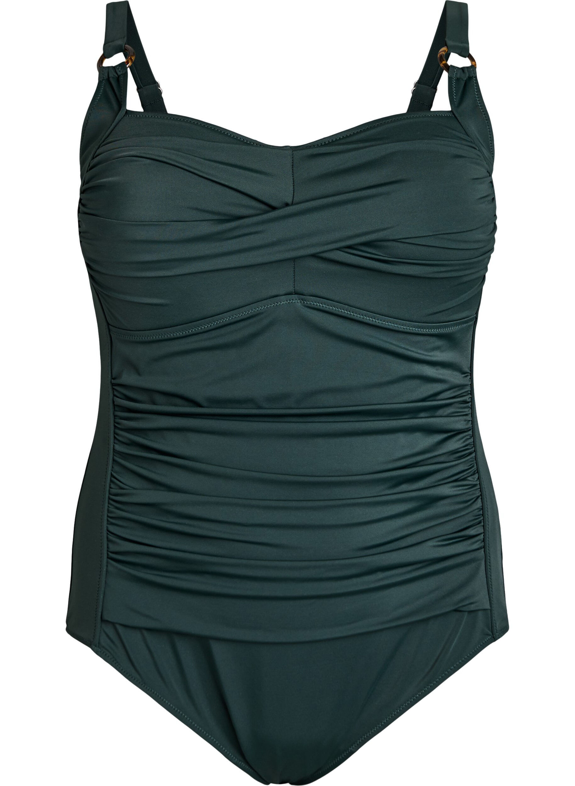 ZizziGewatteerd badpak met draperie, Groen, Packshot image number 0