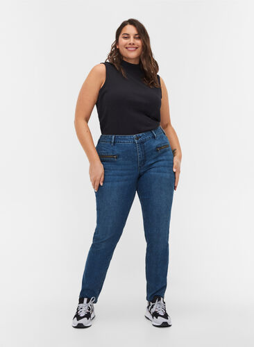 Extra slanke Sanna jeans met rits, Blue denim, Model image number 0