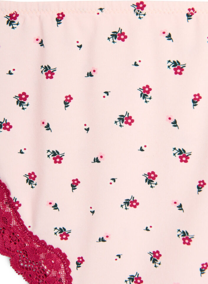 Brazilian slip met bloemenprint en kant, Roze, Packshot image number 2