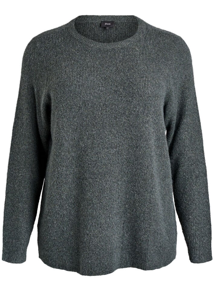 Gem&ecirc;leerde gebreide blouse met ronde hals, Groen, Packshot image number 0