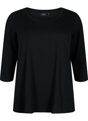 Basic katoenen t-shirt met 3/4 mouwen, Black, Packshot image number 0