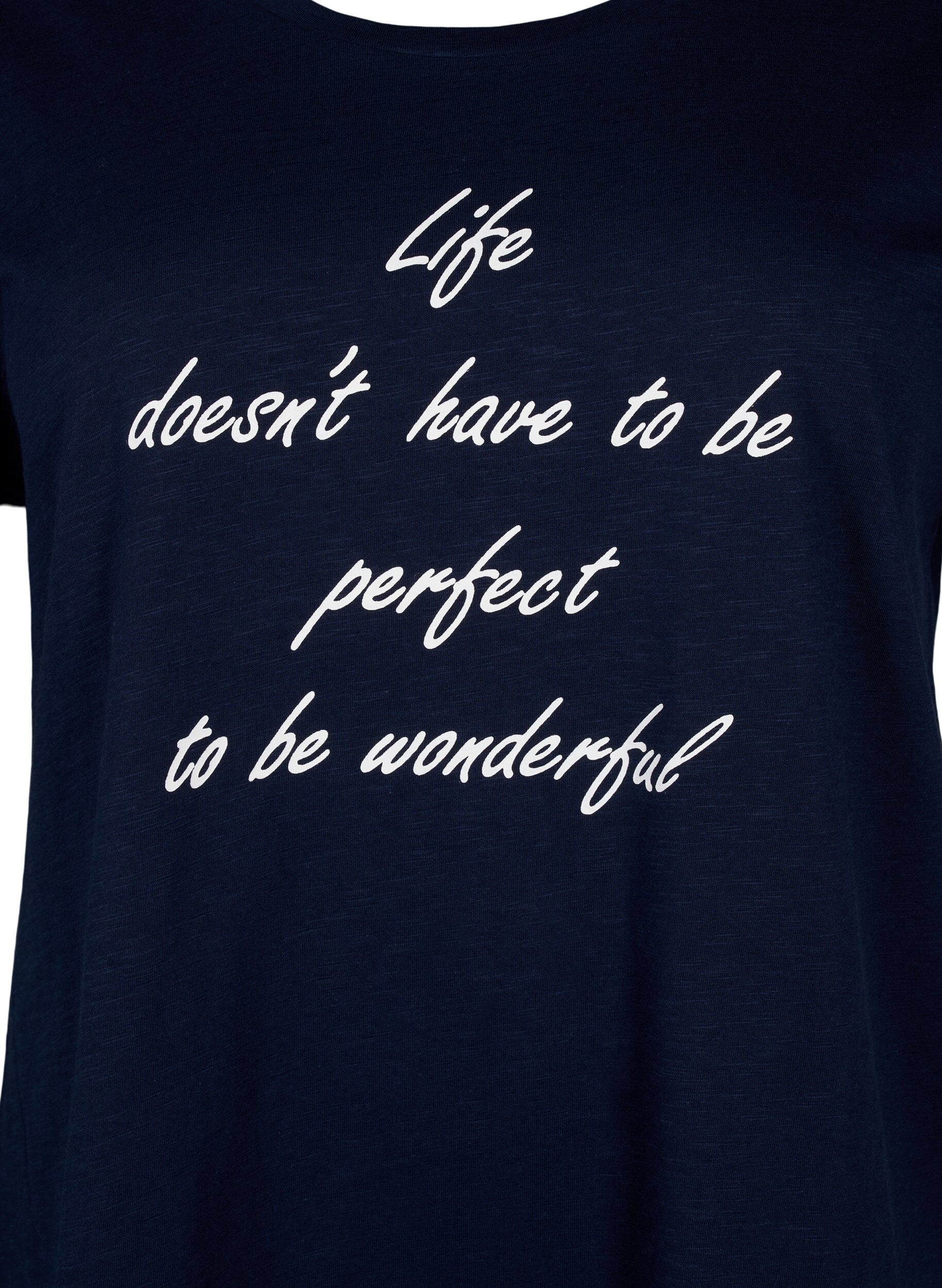 ZizziBedrukt T-shirt van biologisch katoen, N.Sky w. White Print, Packshot image number 2