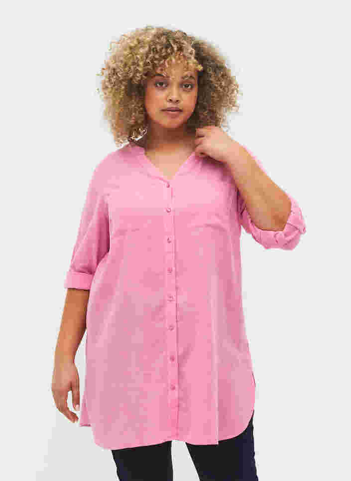 Lange blouse met 3/4 mouwen en v-hals, Rosebloom, Model
