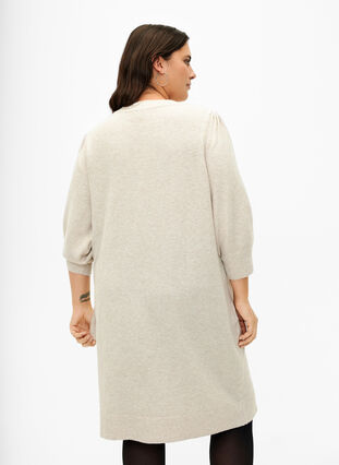 Gebreide jurk met 3/4 pofmouwen, Pumice S./White Mel., Model image number 1