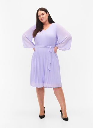 Geplooide jurk met 3/4 mouwen, Lavender, Model image number 2