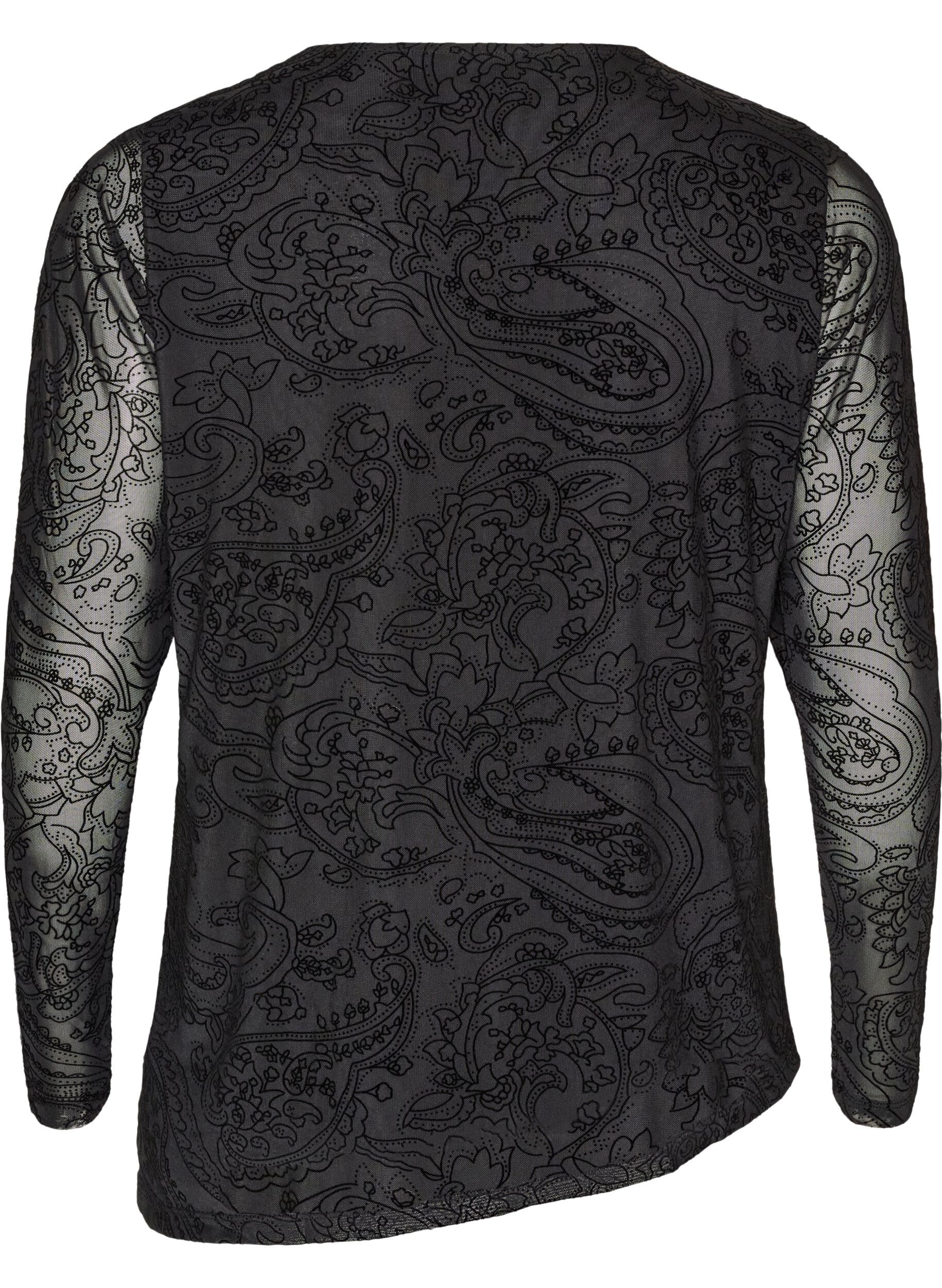 ZizziBlouse en maille avec imprim&eacute; cachemire et ourlet asym&eacute;trique, Noir, Packshot image number 1