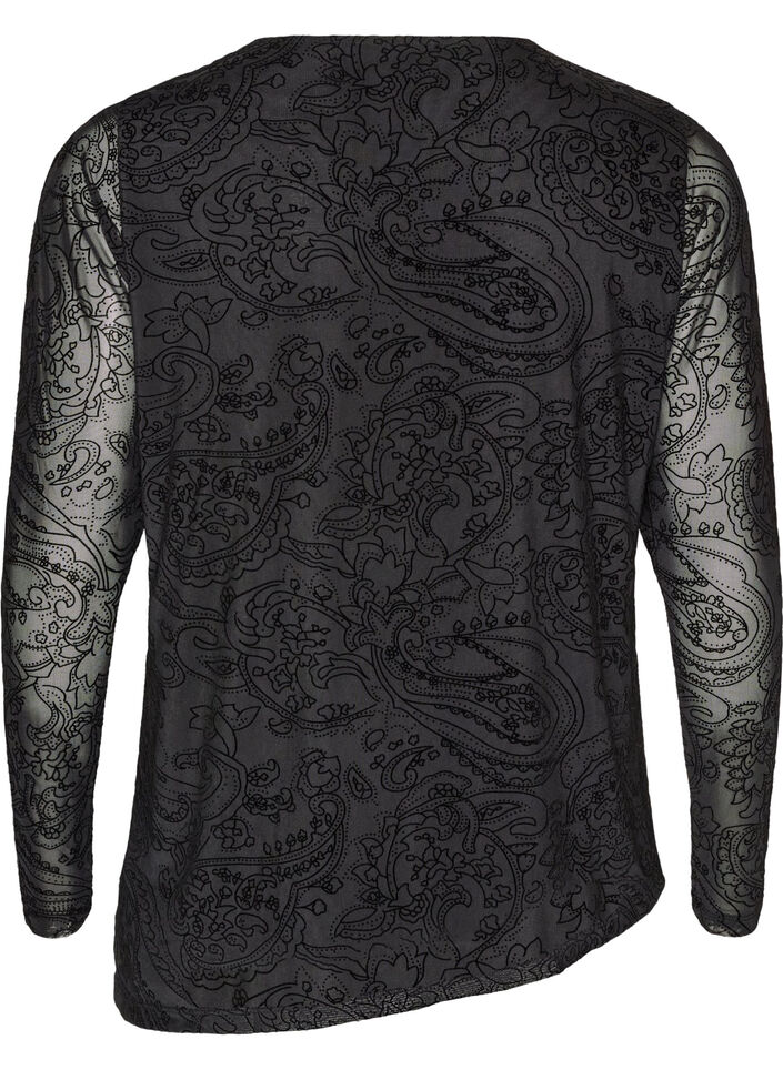 Blouse en maille avec imprim&eacute; cachemire et ourlet asym&eacute;trique, Noir, Packshot image number 1