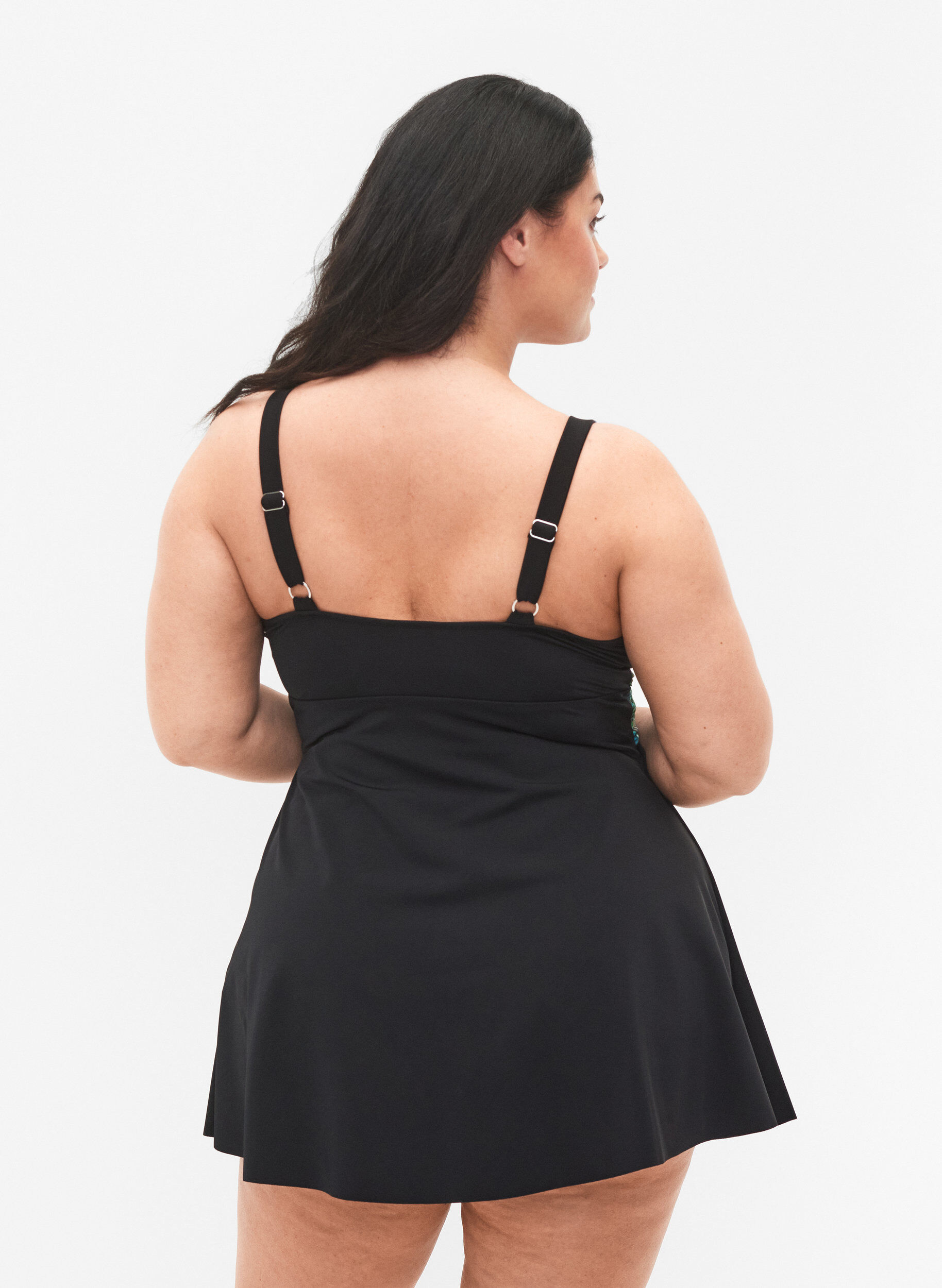 Zizzi Maillot de bain avec jupe ample, Black Blue Leaf, Model image number 1