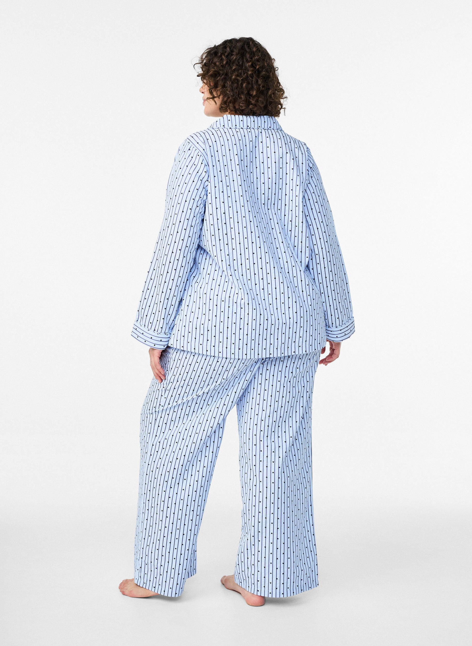 ZizziLosse seersucker-pyjamabroek met hoge taille, Blauw, Model image number 1
