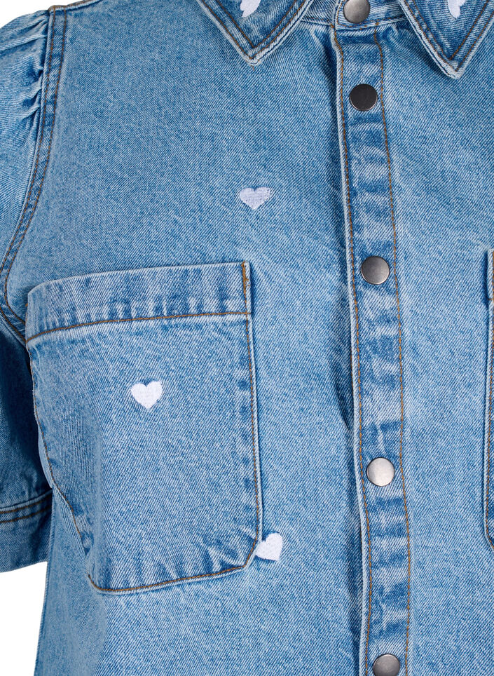 Denim jurk met geborduurde harten, Light blue denim, Packshot image number 2