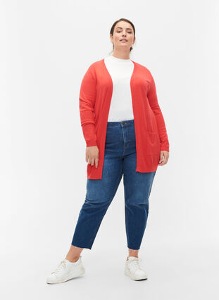 Long cardigan tricoté dans un mélange de viscose, Poppy Red, Model image number 2