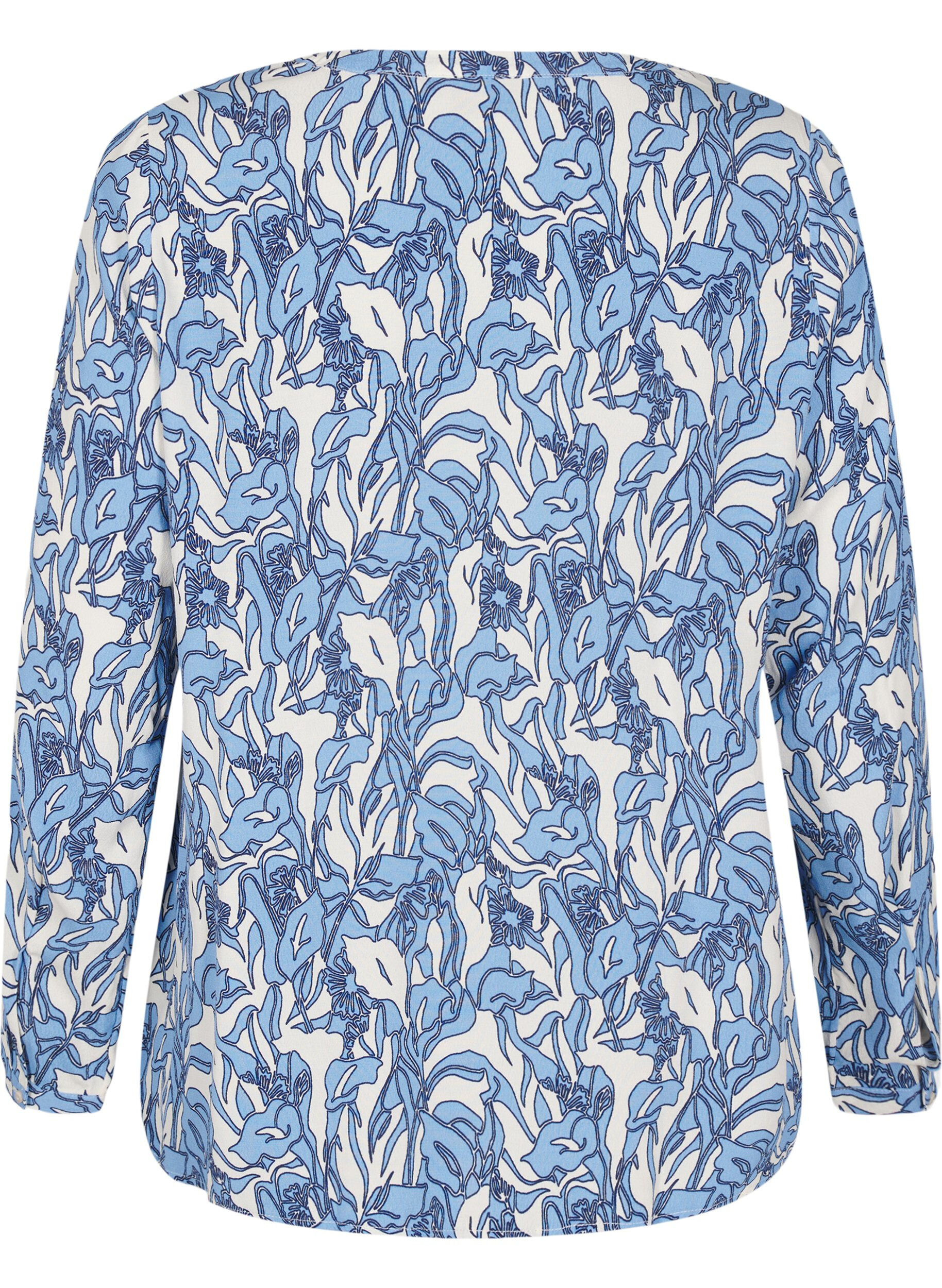 ZizziBlouse met lange mouwen, print en V-hals, Vanille, Packshot image number 1