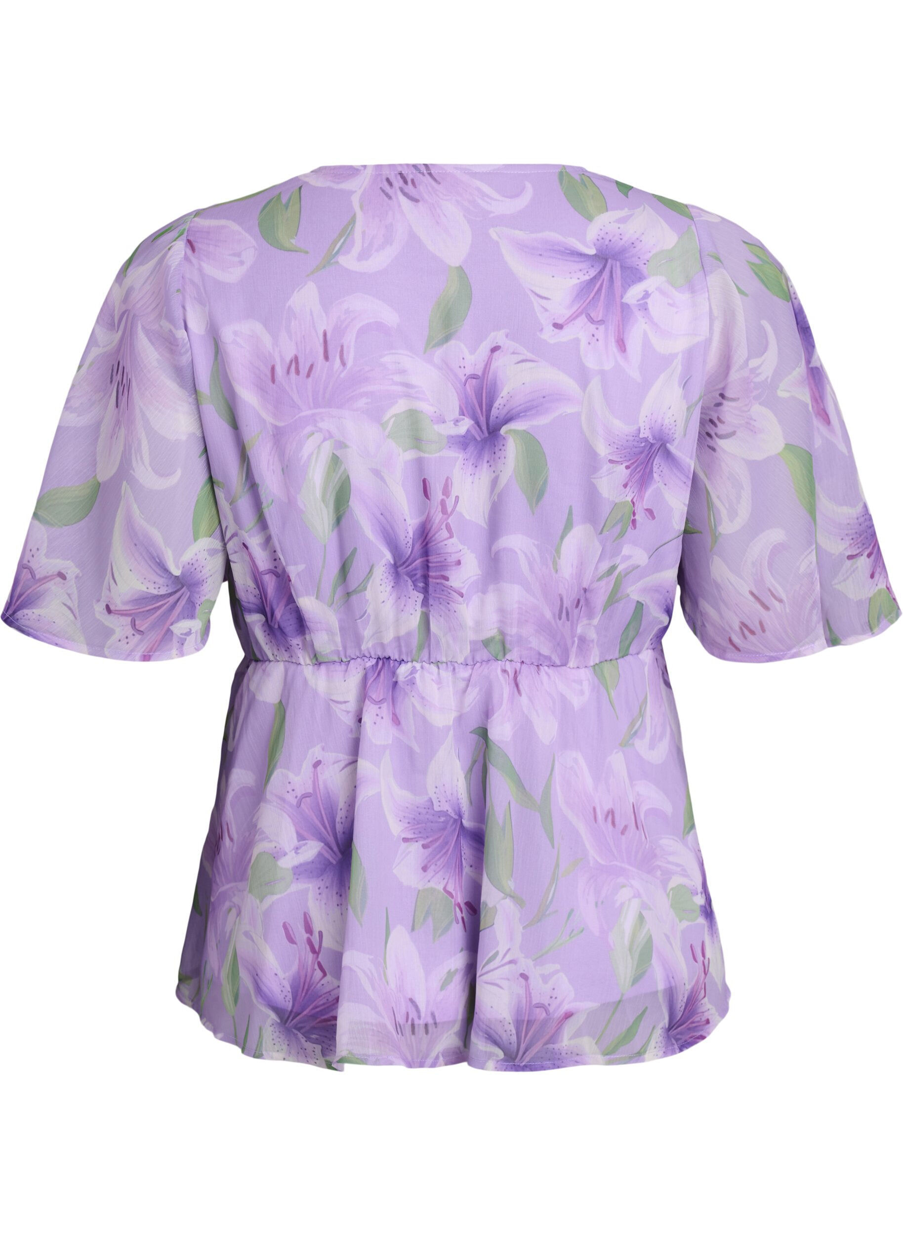 Zizzi Chemise en mousseline &agrave; imprim&eacute; floral et manches courtes, Mauve, Packshot image number 1