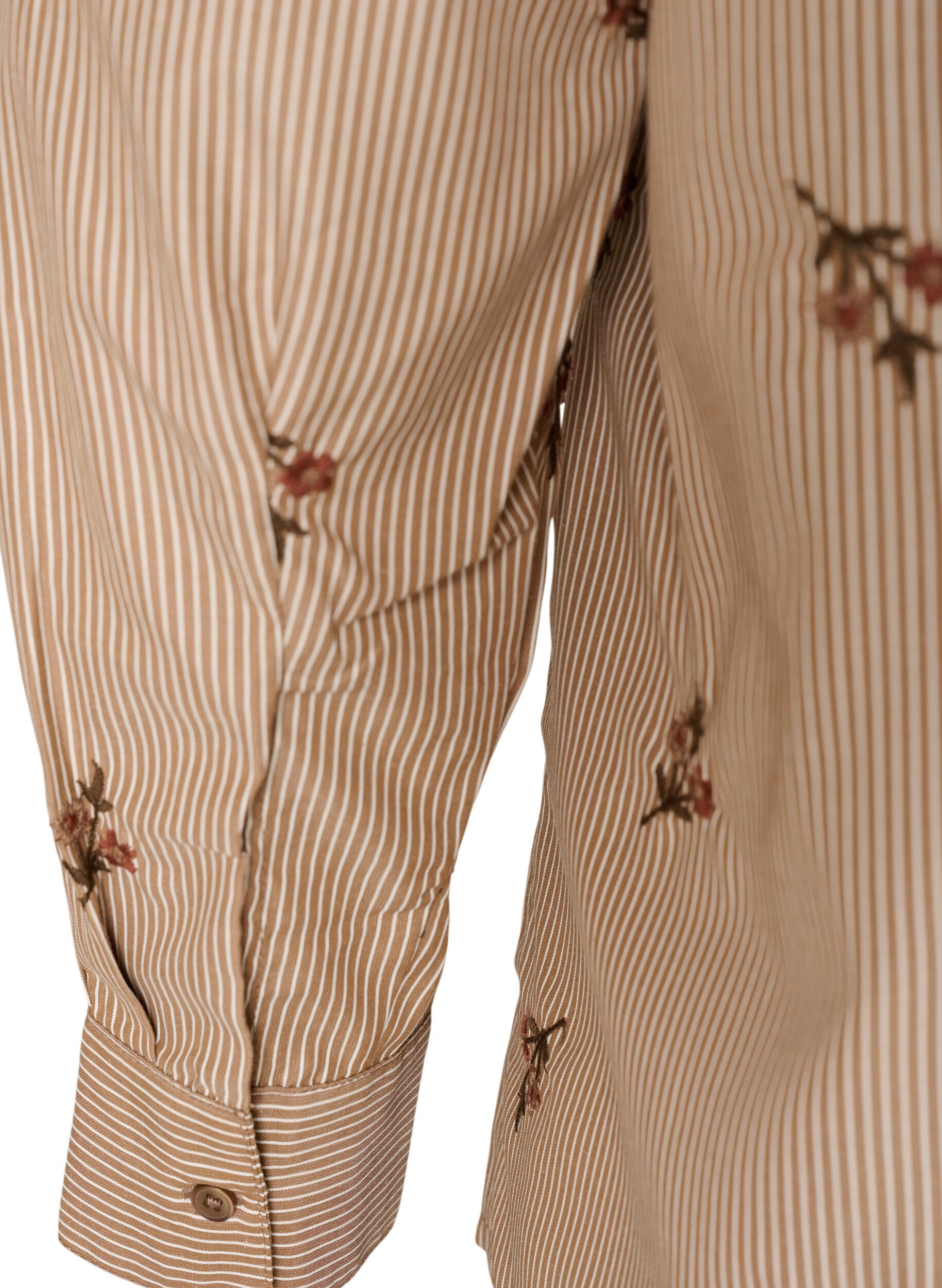 ZizziChemise &agrave; rayures avec fleurs brod&eacute;es, Marron, Packshot image number 3