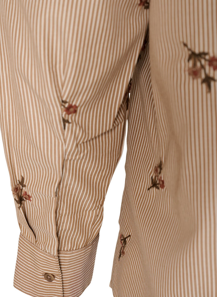 Chemise &agrave; rayures avec fleurs brod&eacute;es, Marron, Packshot image number 3
