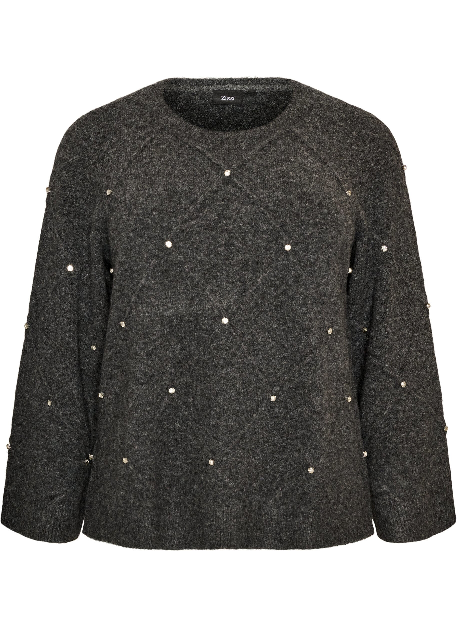 Gebreide blouse met strassteentjes en ruitpatroon