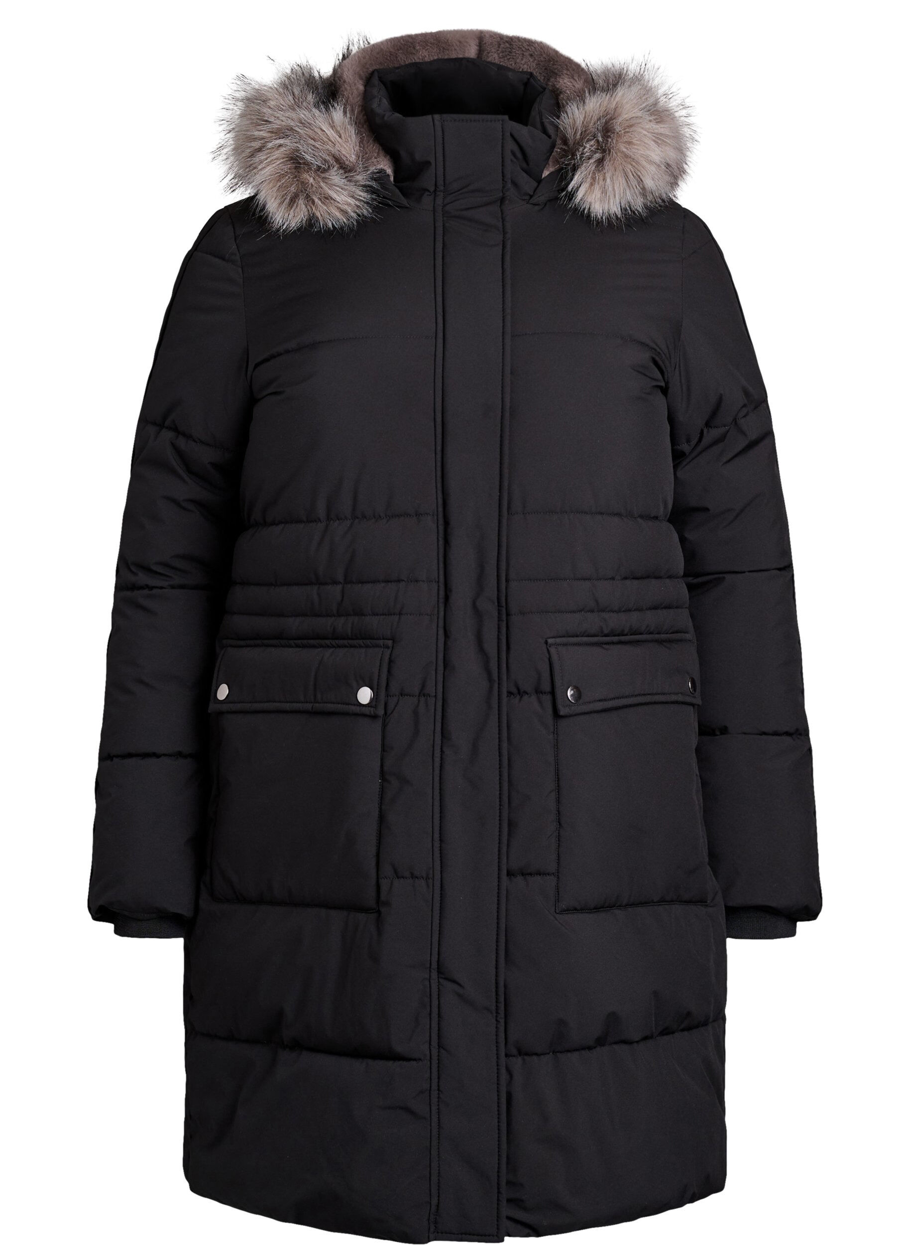 Zizzi Parka d&eacute;perlante avec col en fausse fourrure, Noir, Packshot image number 0