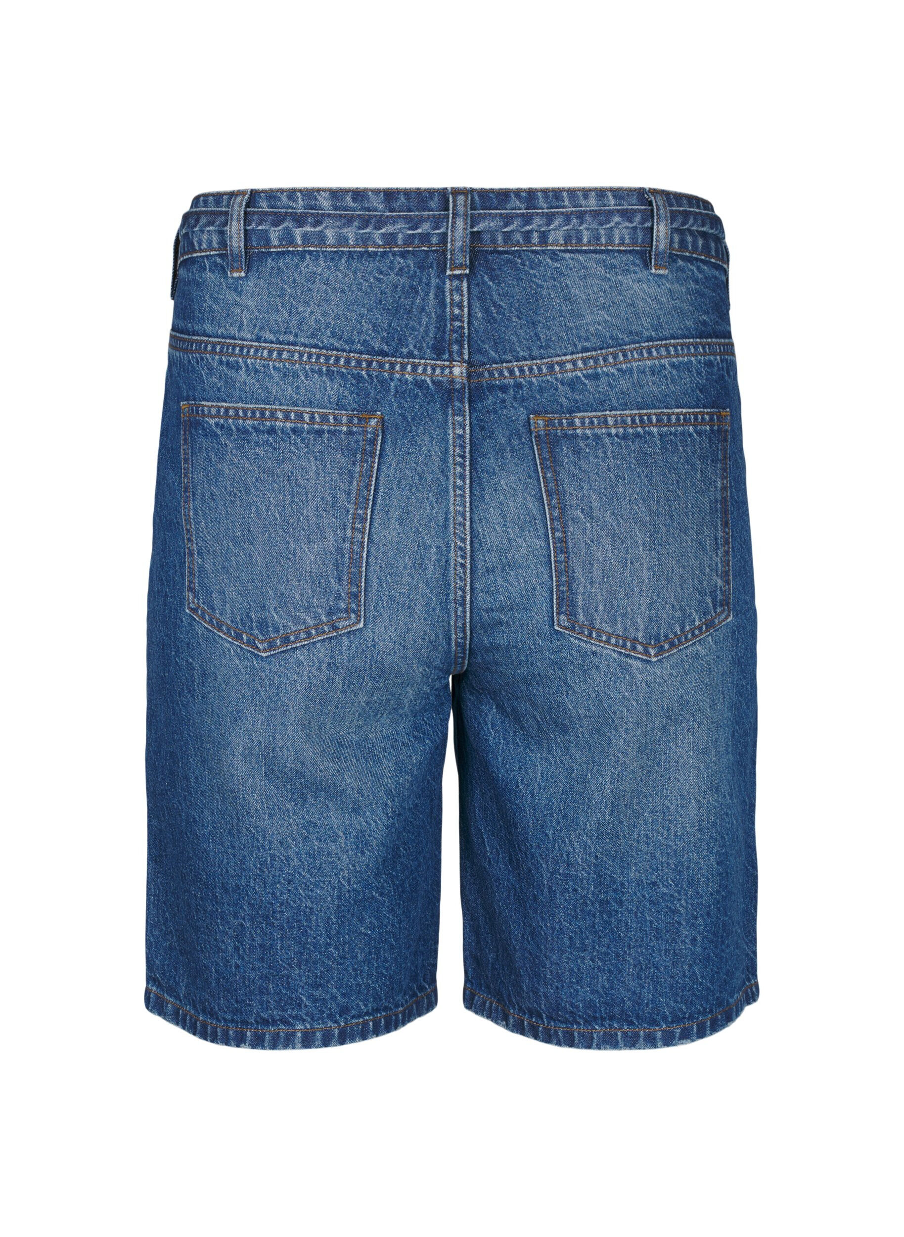 ZizziStrakke pasvorm denim shorts met strikriem, Blauw, Packshot image number 1
