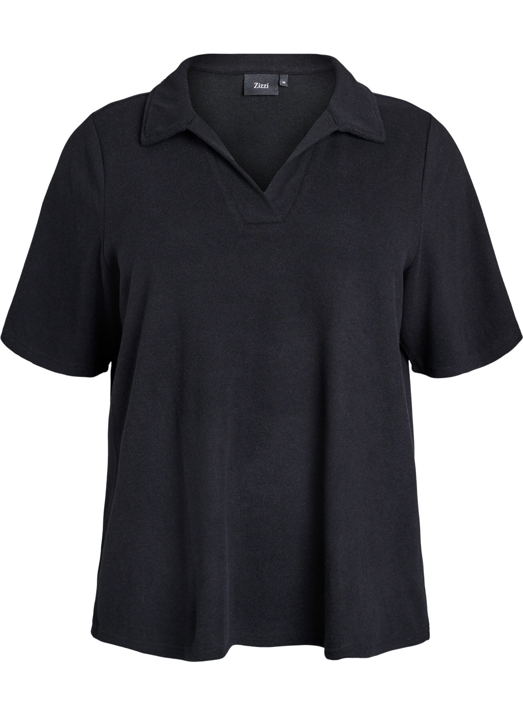 Jerseyblouse met kraag en korte mouwen