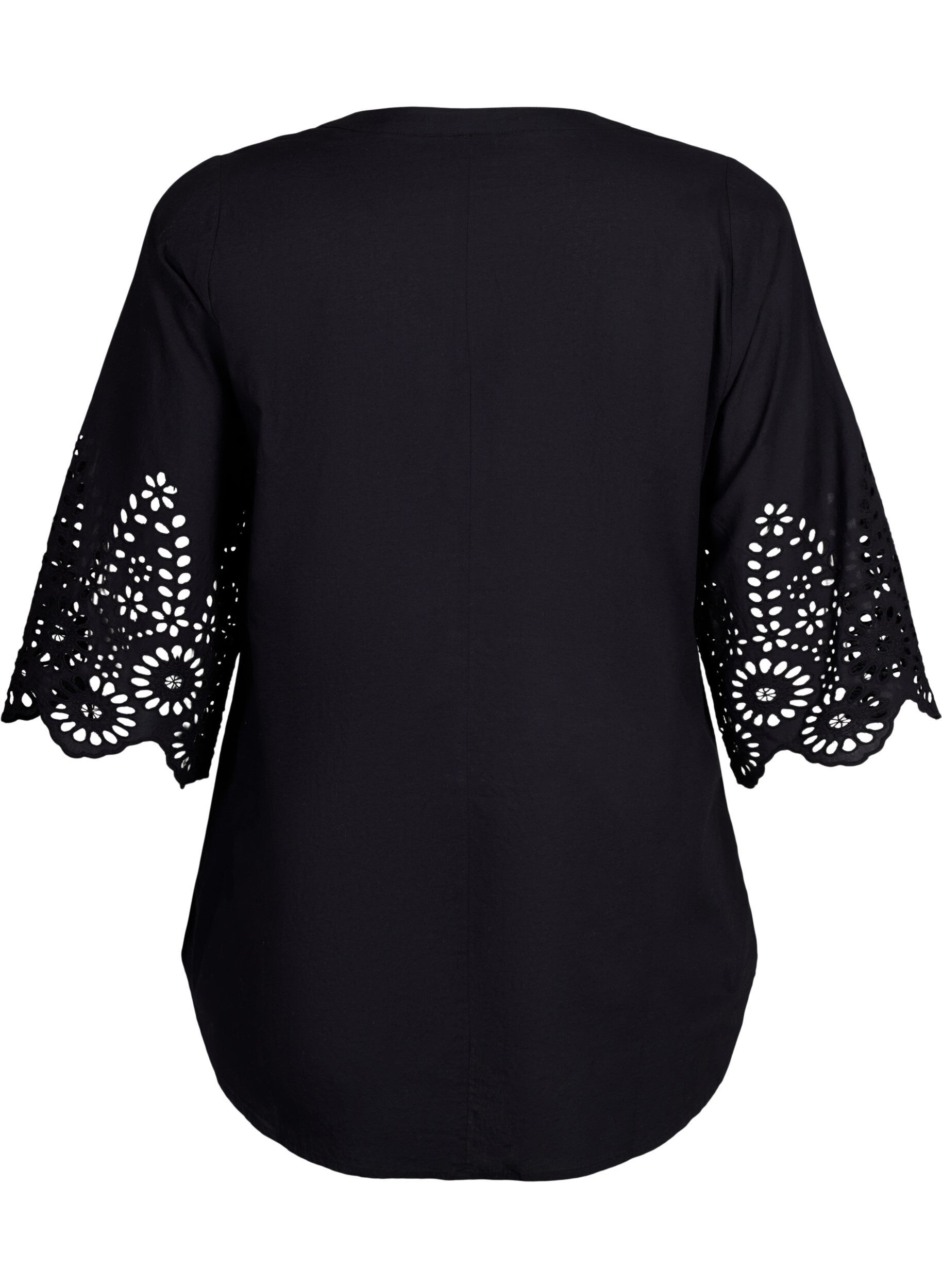 ZizziShirt blouse met broderie anglaise en 3/4-mouwen, Black, Packshot image number 1