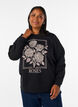 Sweatshirt met rozenprint en strassteentjes, Zwart, Model image number 0