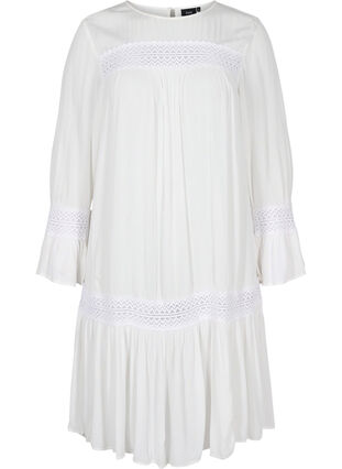 robe en viscose avec détails en dentelle, Off White, Packshot image number 0