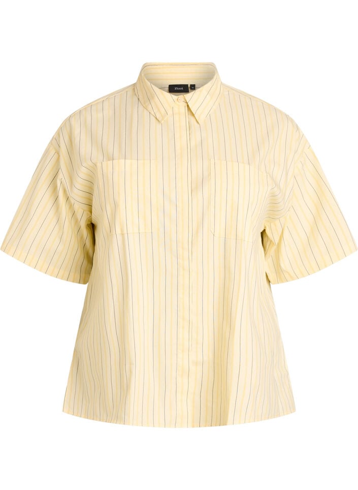 Gestreepte blouse in een los pasvorm, Geel, Packshot image number 0