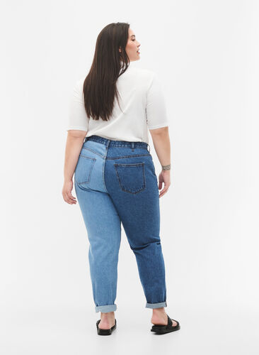 Jeans bicolores Mille mom fit, Lt. B. Comb, Model image number 1