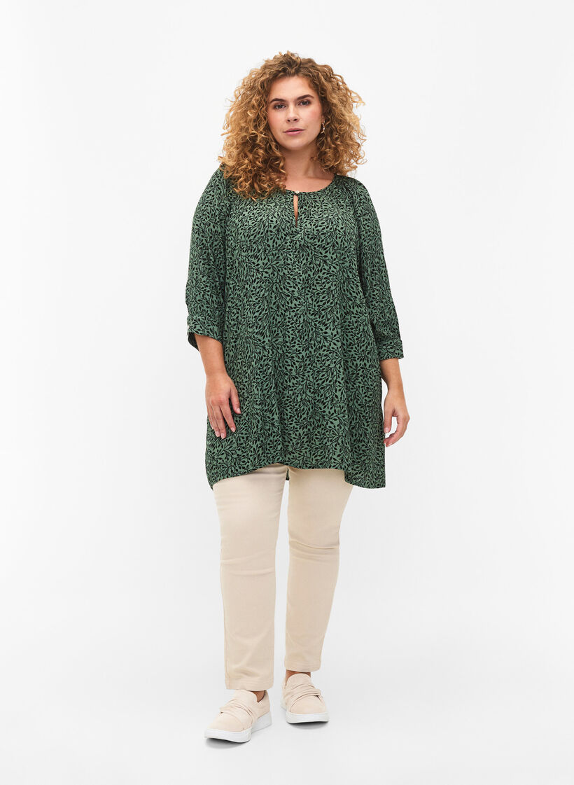 Tuniek van viscose met print en 3/4 mouwen, Green AOP, Model image number 2
