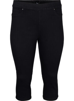  Pantacourts en jean avec ceinture élastique, Black, Packshot image number 0