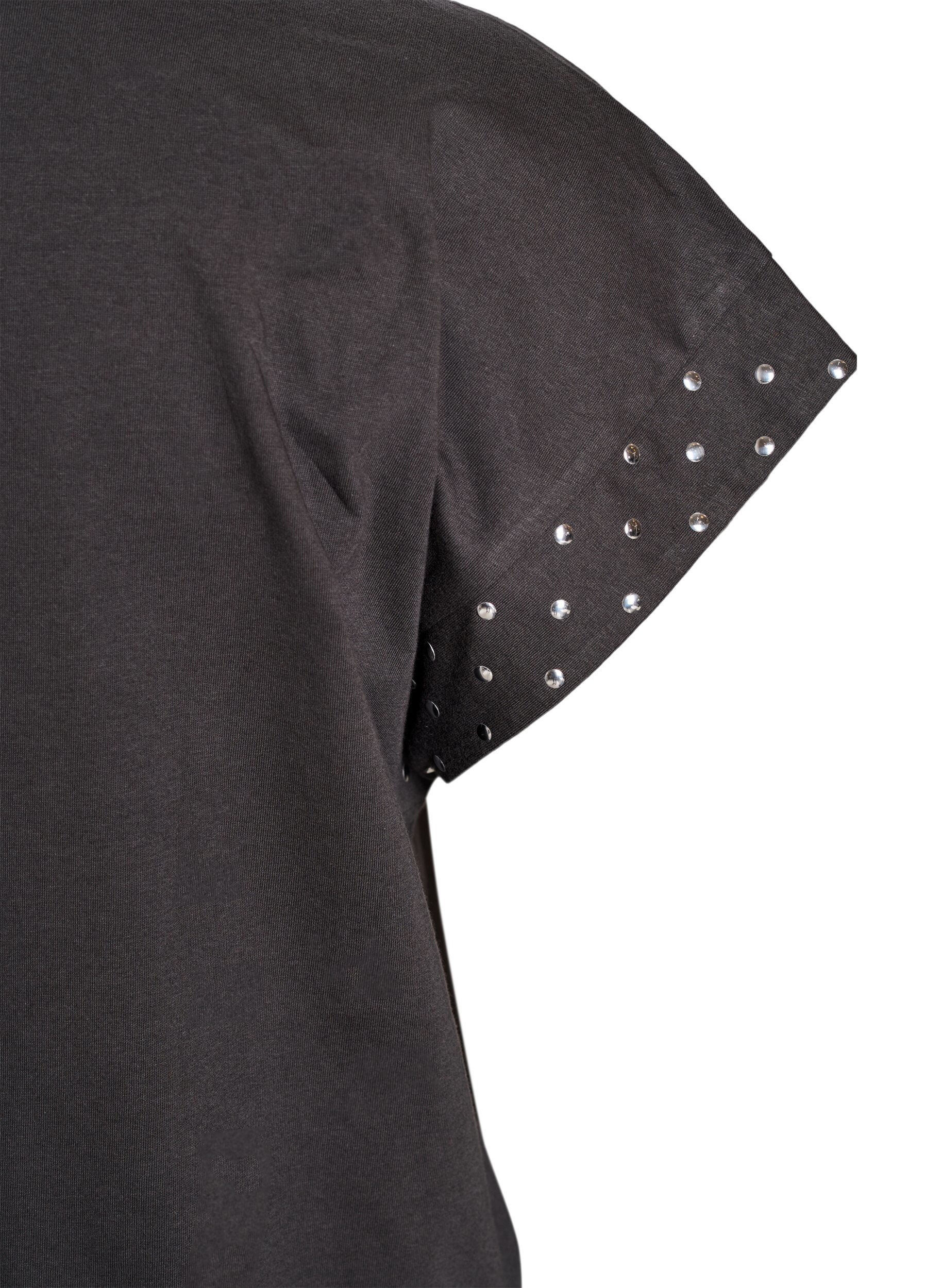 ZizziT-shirt van biologisch katoen met studs, Grijs, Packshot image number 3