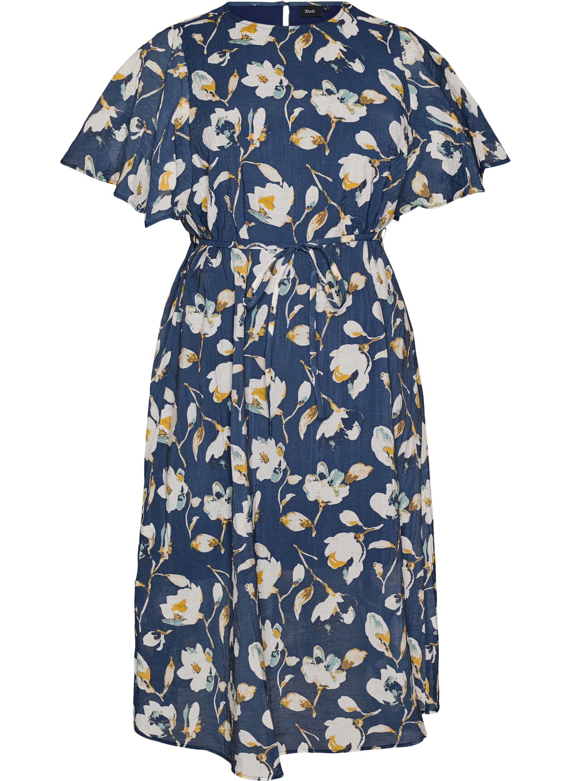 Robe longue avec manches papillon et taille &agrave; nouer