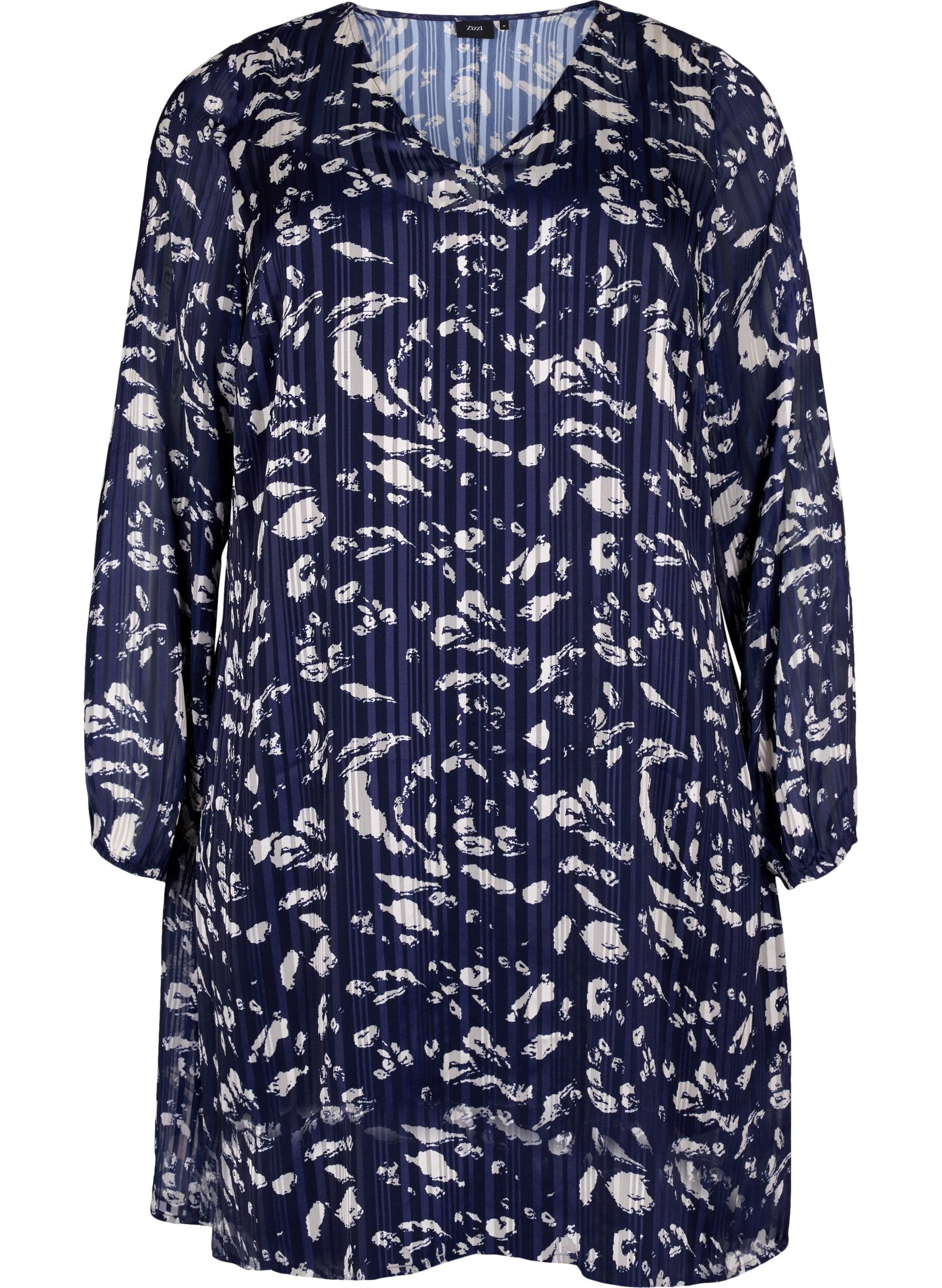 Zizzi Robes &agrave; manches longues avec encolure en V et imprim&eacute;, Blue Leaf AOP, Packshot image number 0