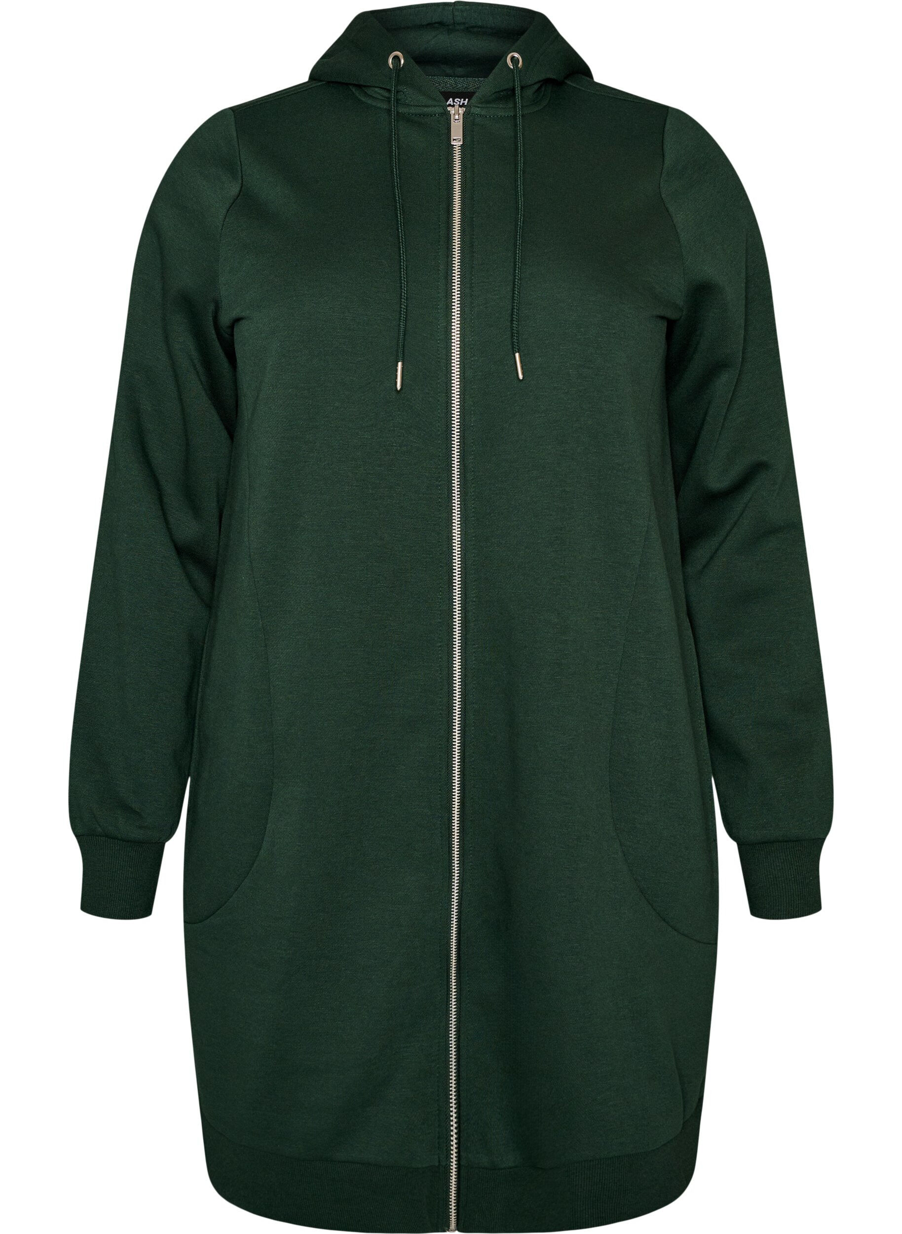 FLASH - Sweat &agrave; capuche long avec zip et poches
