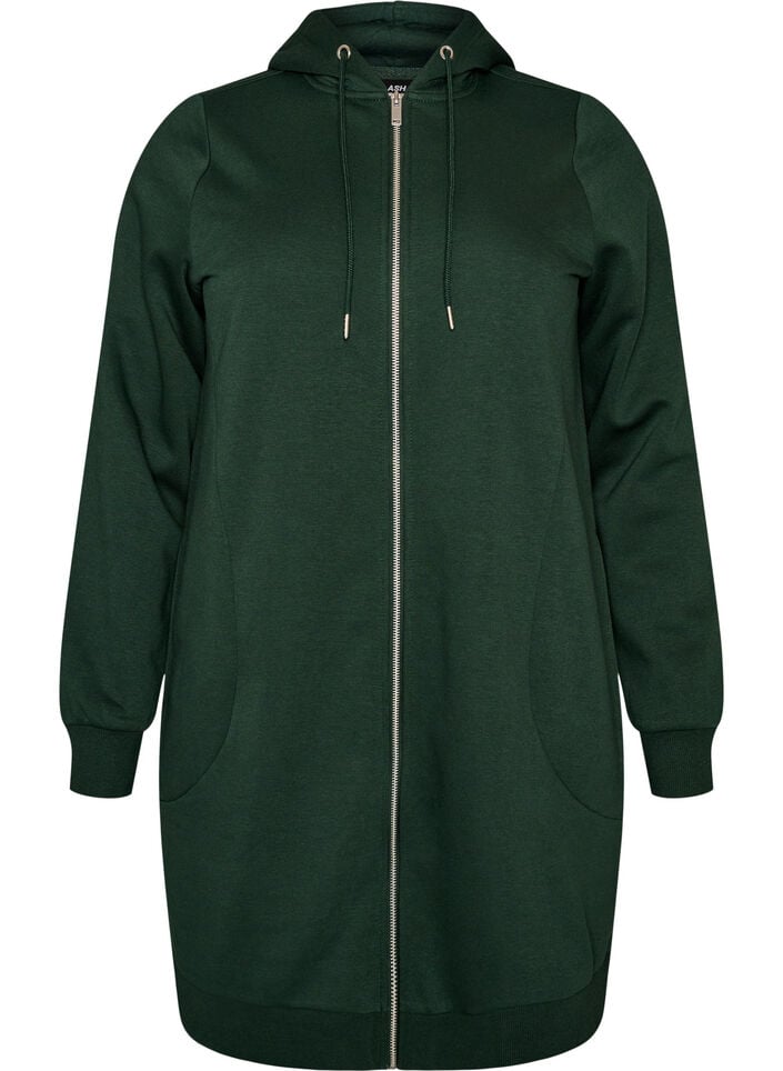 Lange hoodie met ritssluiting en zakken, Groen, Packshot image number 0