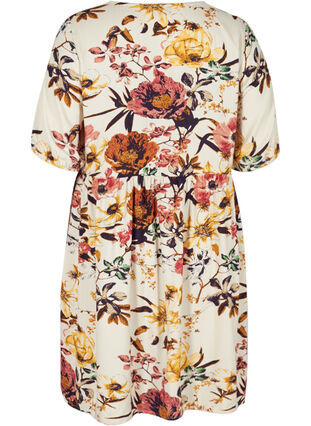 Viscose midi-jurk met bloemenprint , Beige Flower AOP, Packshot image number 1