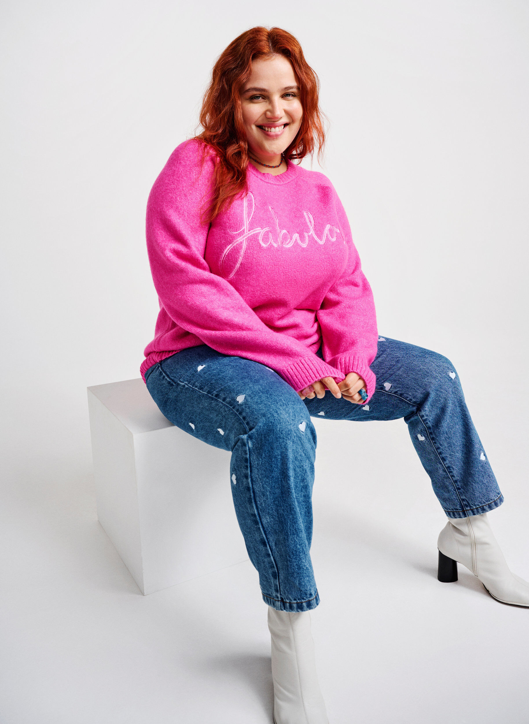 ZizziGebreide blouse met geborduurde tekst, Raspberry Rose, Image image number 0