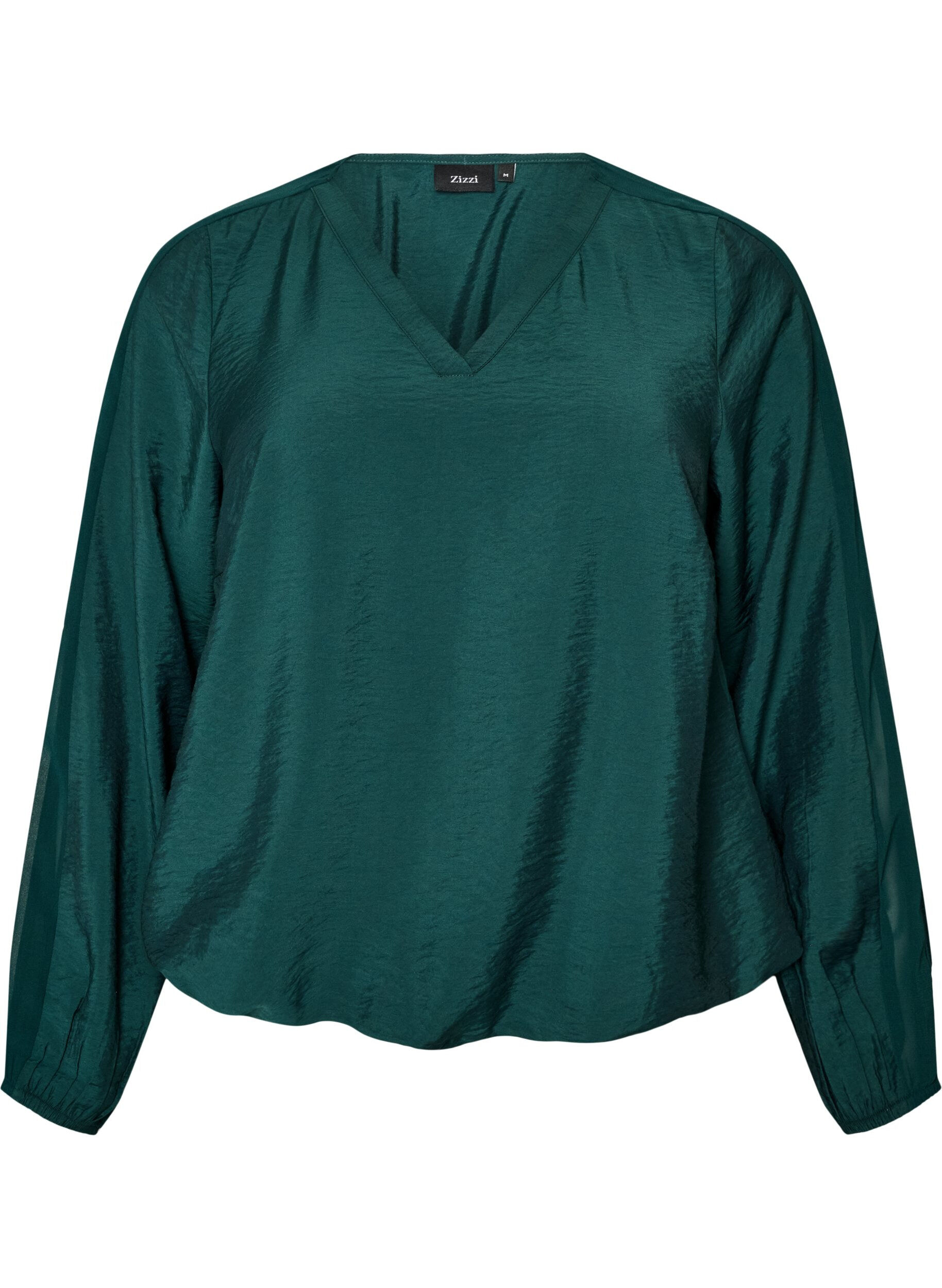 ZizziBlouse met balloneffect en chiffondetails, Groen, Packshot image number 0