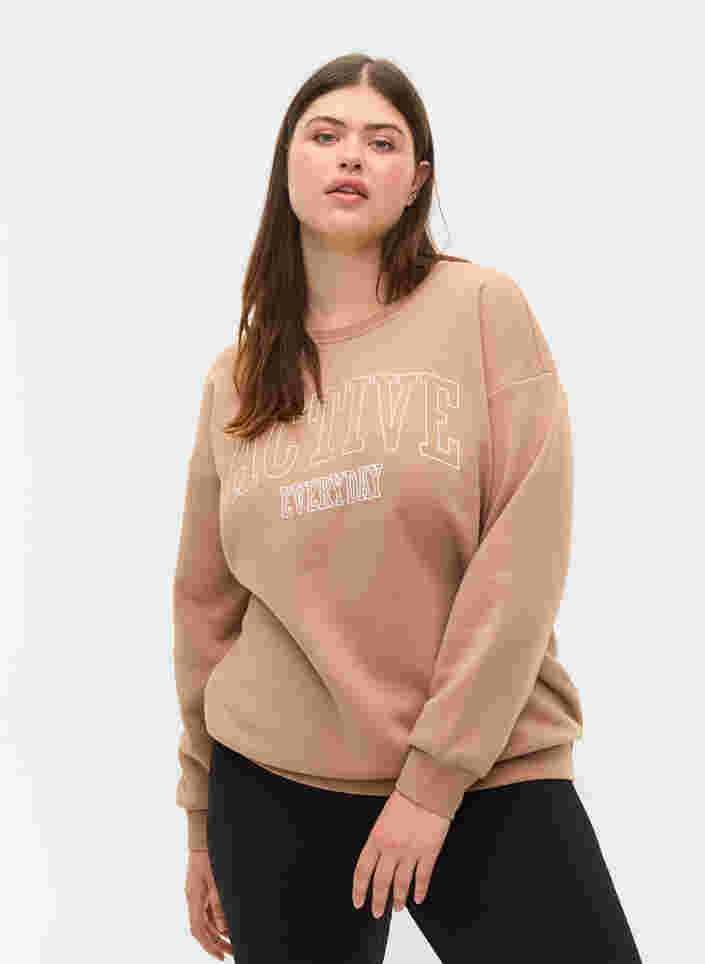 Sweatshirt met sportieve print, Tannin, Model